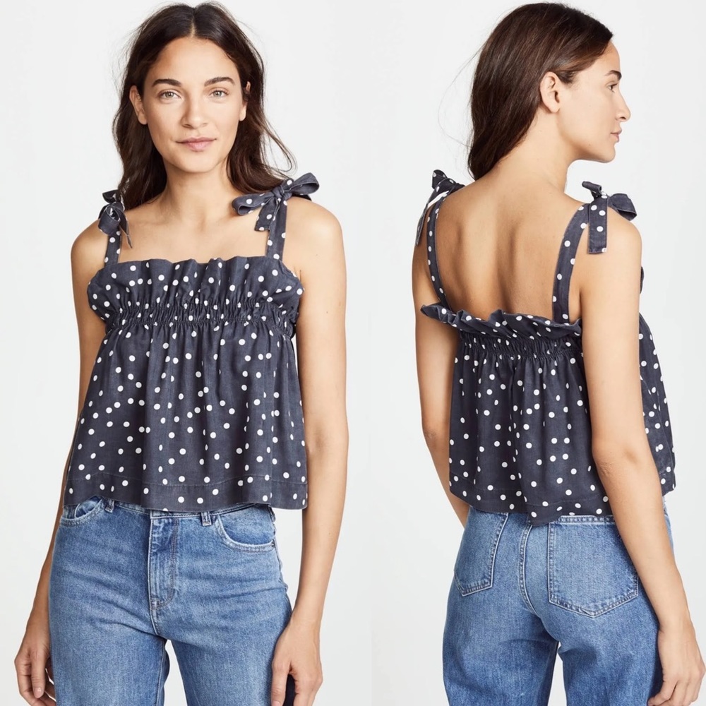 DL1961 Premium Denim’Dennet’ Tie-Straps Polka-Dot Cropped Tank | Size S
